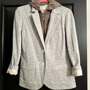 Elevenses Twofer Light Gray Blazer with Brown Hoodie - size Small